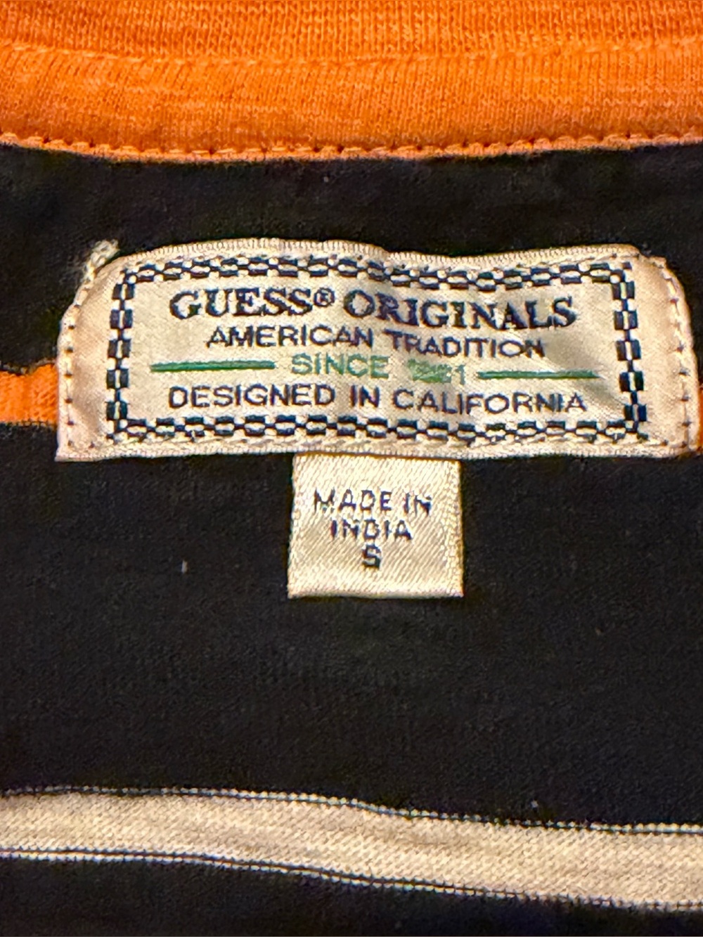 GUESS Orange & Black Striped T-Shirt Small - Picture 4 of 4